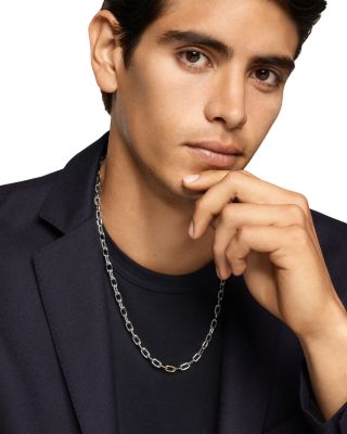 Men's DY Madison&reg; Chain Necklace in Sterling Silver with 18K Yellow Gold, 6mm