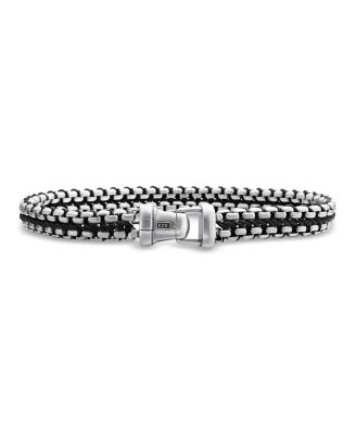 Men&#39;s Woven Box Chain Bracelet in Sterling Silver with Nylon, 10mm