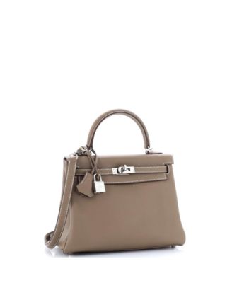 Pre-Owned HERMES Kelly 25 Handbag Grey Swift with Palladium Hardware