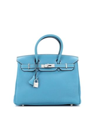 Pre-Owned Hermes Birkin 30 Handbag Blue Togo with Palladium Hardware