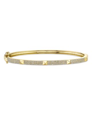 Shy Creation - 14K Gold Kate Diamond Pav&eacute; Pyramid Bangle Bracelet