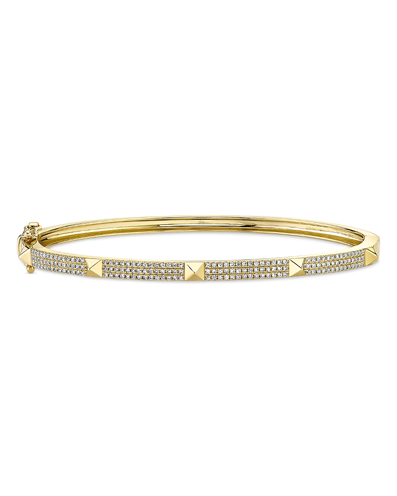 Shy Creation 14k Gold Kate Diamond Pave Geometric Bangle Bracelet In Gold