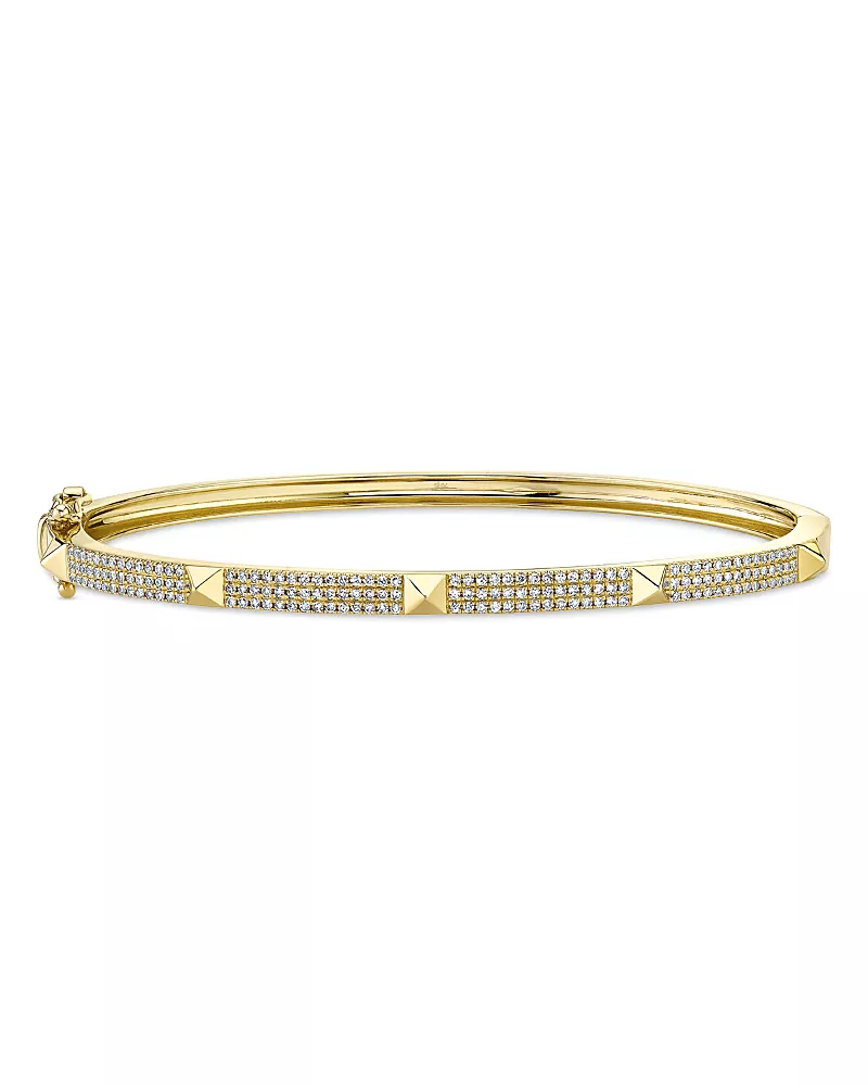 Shy Creation 14K Gold Kate Diamond Pave Pyramid Bangle Bracelet