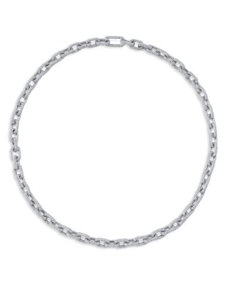 Shy Creation 14K White Gold Kate Diamond Pave Link Necklace, 18