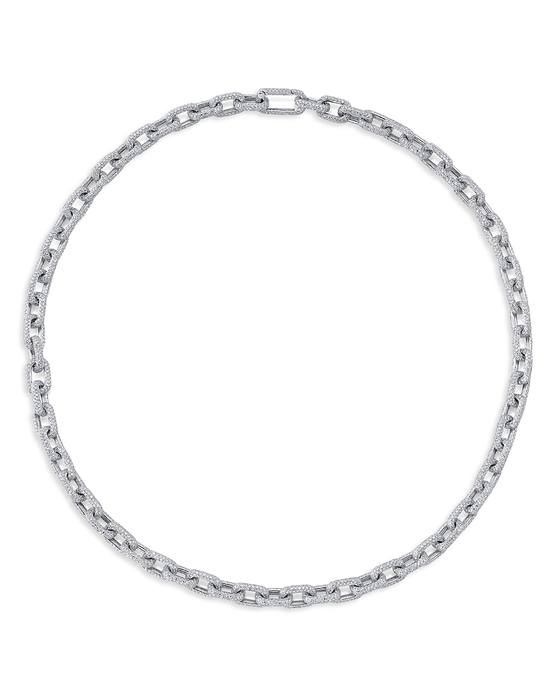 Shy Creation 14K White Gold Kate Diamond Pave Link Necklace, 18