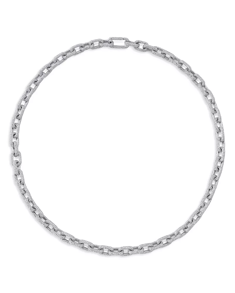 Shy Creation 14K White Gold Kate Diamond Pave Link Necklace, 18