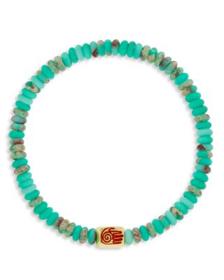 LUIS MORAIS - Men's 14K Yellow Gold Healer Ingot Jasper Glass Bead Bracelet