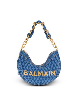 Balmain - Women's 1945 Soft Moon Bag in Diamond-Quilted Denim