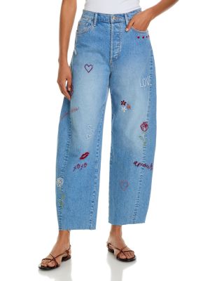 Driftwood - Parker High Rise Barrel Love Notes Embroidery Jeans in Medium Wash