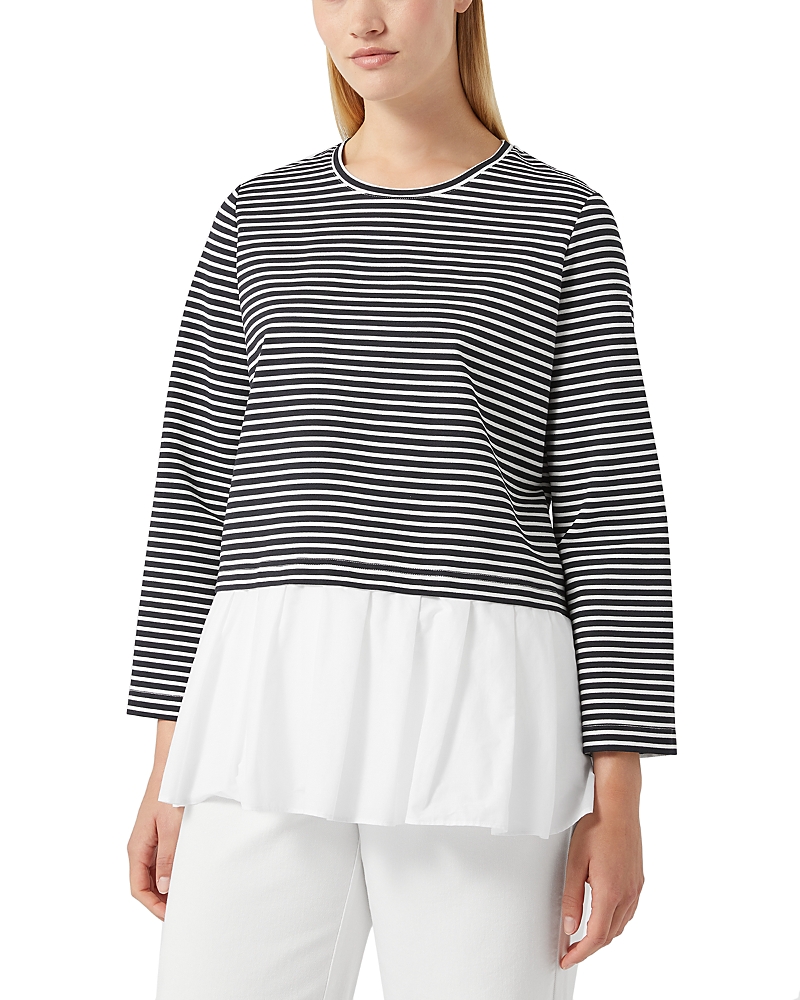Marina Rinaldi Liuti Stripe Poplin Hem Sweatshirt In Navy
