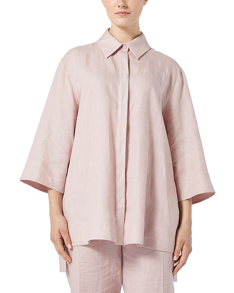 Shop Marina Rinaldi Uscita Florida Linen Shirt In Antique Rose