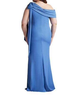 Plus Cassia Bow-Shoulder Crepe Gown