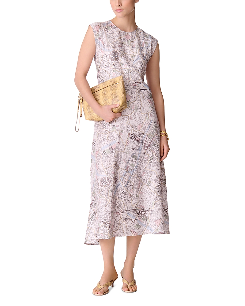 Vanessa Bruno Enea Asymmetric Map-print Midi Dress In Multicolor