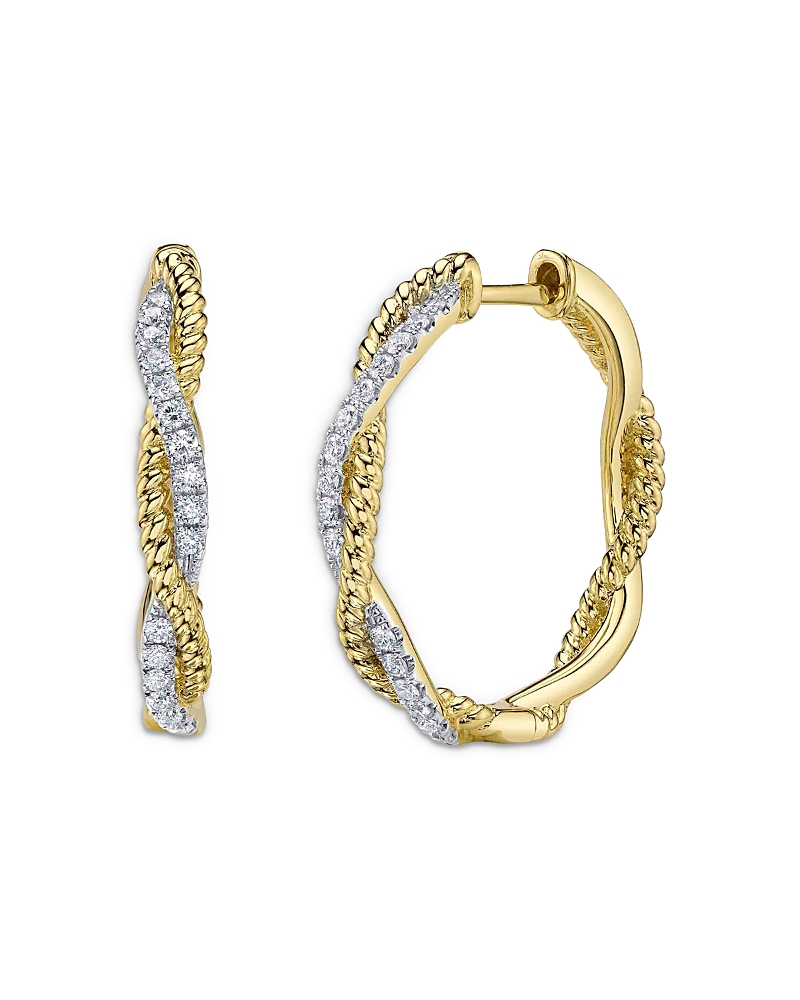 Shy Creation 14k Yellow Gold Kate Diamond Rope Twist Hoop Earrings In Gold