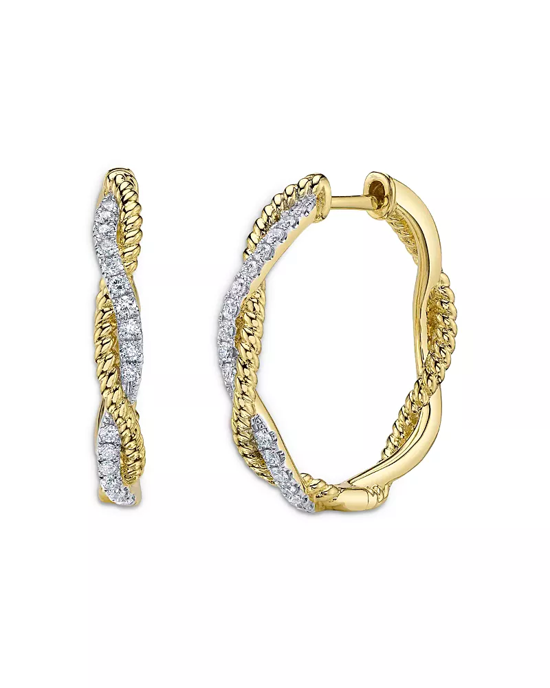 Shy Creation 14K Yellow Gold Kate Diamond Rope Twist Hoop Earrings