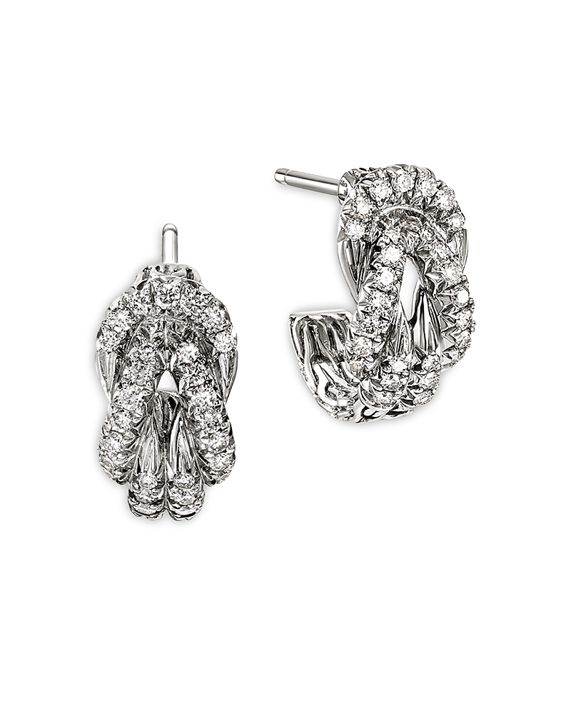 John Hardy Sterling Silver Love Knot Diamond Pave Small Half Hoop Earrings