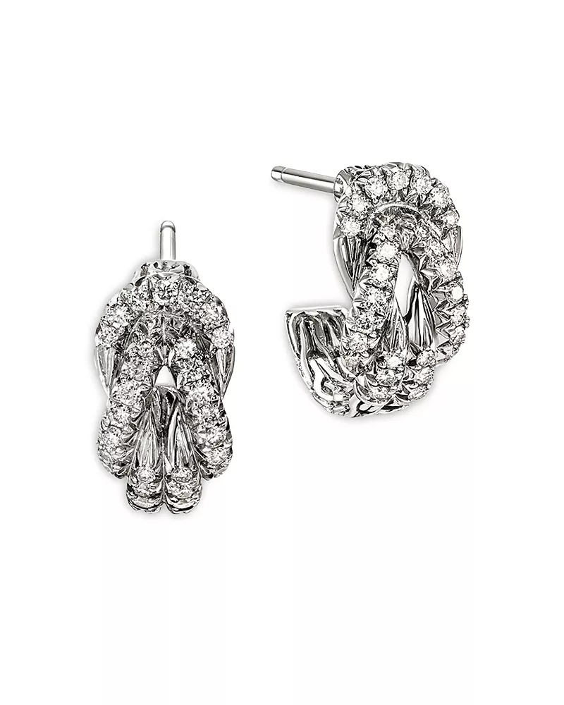 John Hardy Sterling Silver Love Knot Diamond Pave Small Half Hoop Earrings