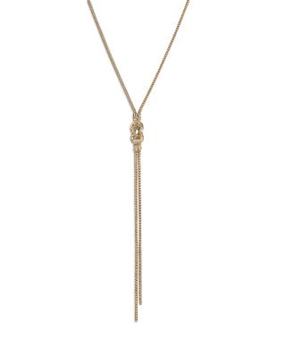 14K Yellow Gold Love Knot Diamond Lariat Necklace, 18-20"