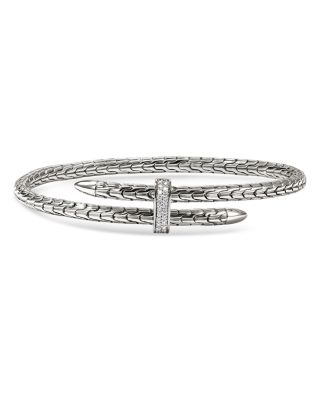 JOHN HARDY - Sterling Silver Spear Diamond Pav&eacute; Flex Bypass Cuff Bracelet