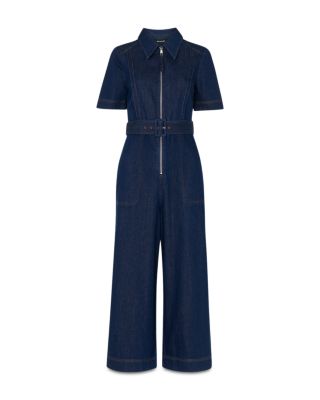 Petites Denim Pintuck Belted Jumpsuit