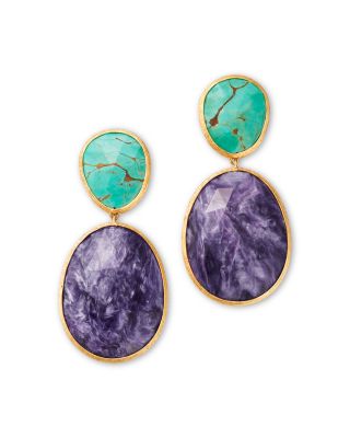 18K Yellow Gold Lunaria Color Semi-Precious Gemstone Drop Earrings