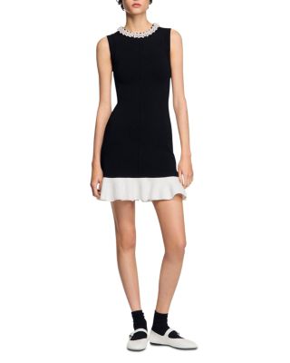 Short Knit Dress with Beaded Neck