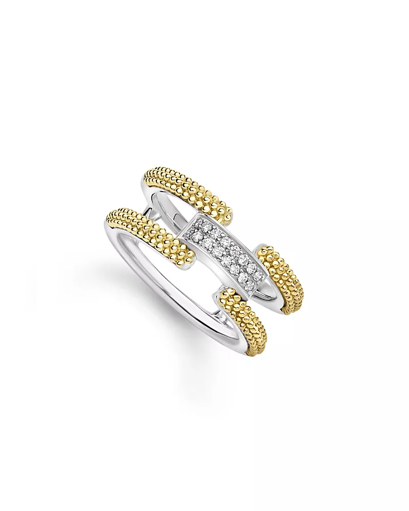 Lagos 18K Yellow Gold & Sterling Silver Caviar Lux Clip Diamond Pave Ring - Exclusive