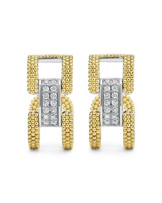 18K Yellow Gold & Sterling Silver Caviar Lux Clip Diamond Pav&eacute; Hoop Earrings - Exclusive 