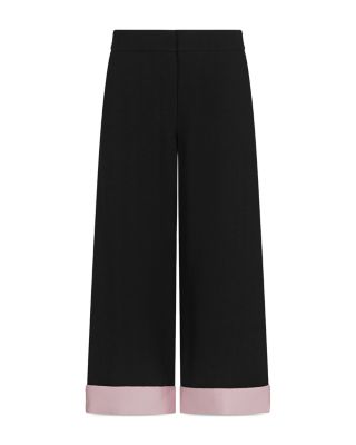Cropped Trousers with Folded Over Cuffs in Pink Satin