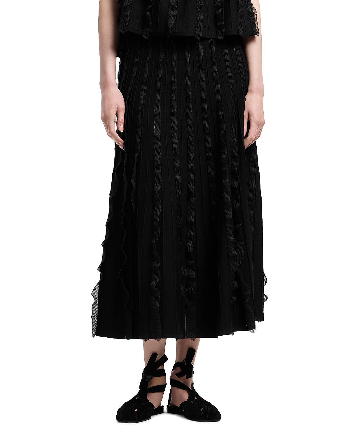 Emporio Armani Midi A Line Skirt with Vertical Ruffle Detail