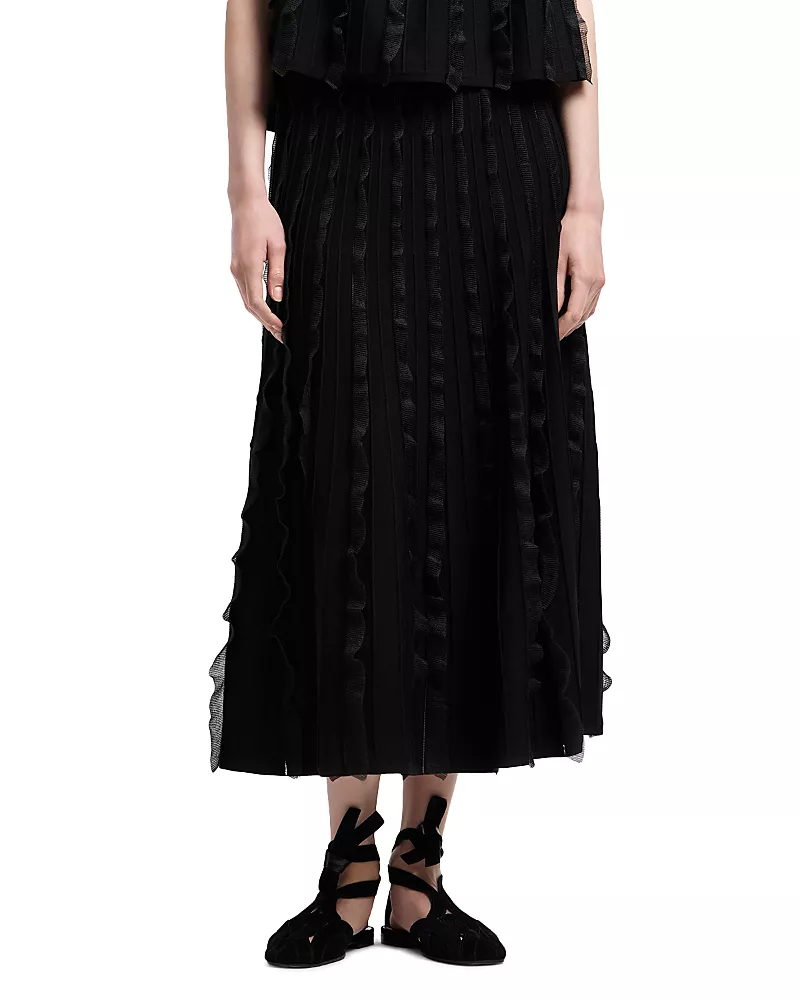 Emporio Armani Midi A Line Skirt with Vertical Ruffle Detail