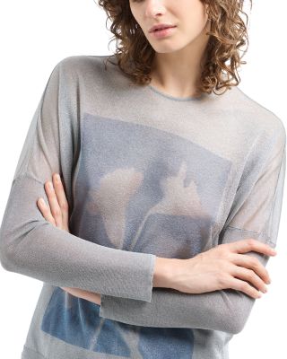 Semi Sheer Lurex Sweater with Floral Digital Print 