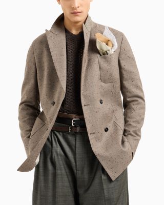 Regular Fit Double Breasted Jacquard Weave Wool Blazer