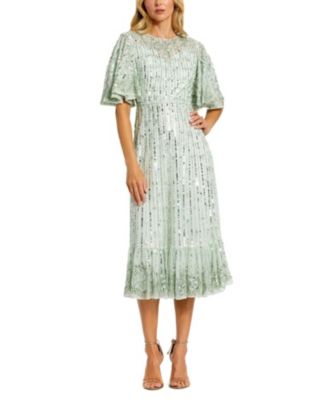 Mac Duggal - Sequined Flounce Sleeve Midi Dress