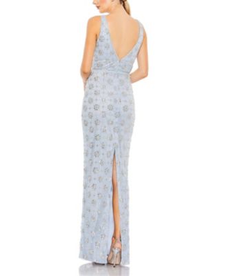 Embellished Mesh V Neck Sleeveless Gown