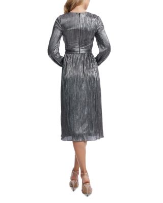 Holly Long Sleeve Metallic Pliss&eacute; Dress