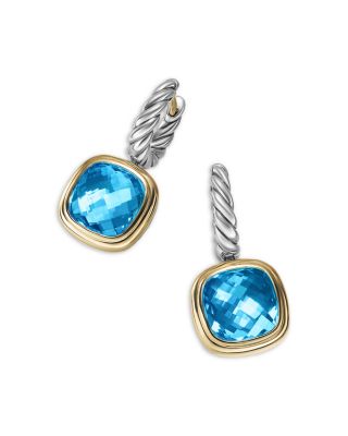 Albion&reg; Drop Earrings in Sterling Silver with 18K Yellow Gold and Blue Topaz, 10mm