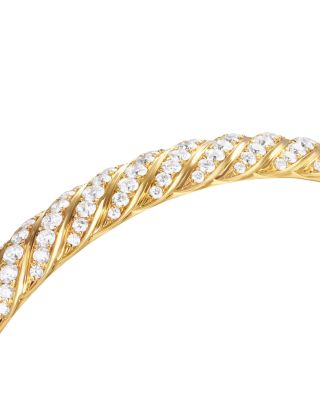 Sculpted Cable Bangle Bracelet in 18K Yellow Gold with Diamonds, 8mm