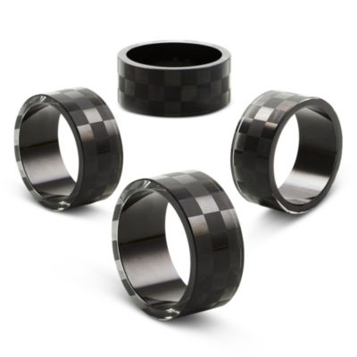 Black Check Napkin Rings, Set of 4