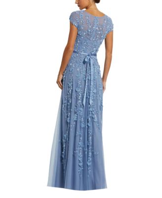 Floral Embellished Short Sleeve Mesh Gown