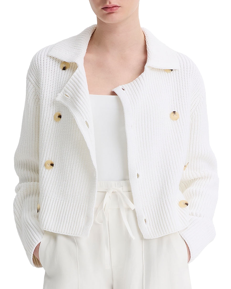 Vince Cotton-blend Double-breasted Sweater Jacket In Off-white In Optic White