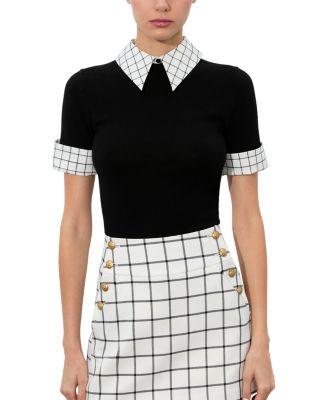 Alice and Olivia - Aster Collared Cuffed Pullover Top