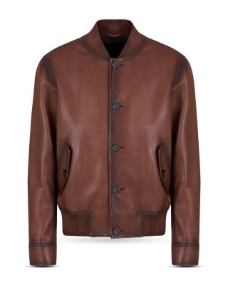 Regular Fit Button Front Leather Bomber Jacket