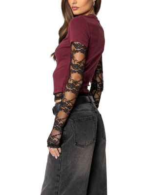 Layered Lace Sleeve T Shirt