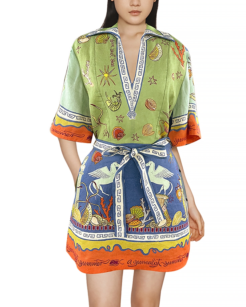 Alemais Surrealist Linen Mini Dress