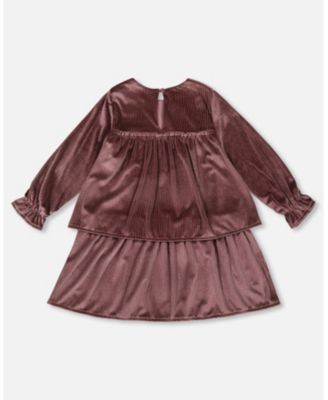 Girls' Long Sleeve Metallic Dress with Frills - Little Kid
