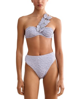 PatBO - Papillon Jacquard One Shoulder Bikini Top & High Waist Bikini Bottom