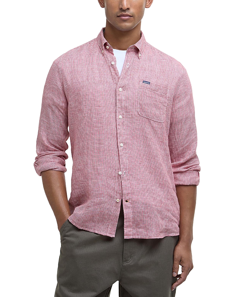 Barbour Linton Regular Fit Microcheck Linen Button-down Shirt In Red Spice