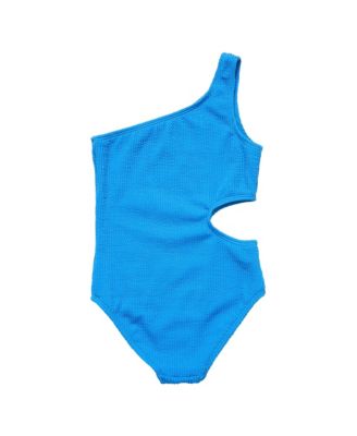  Marine Blue One Shoulder Swimsuit - Big Kid