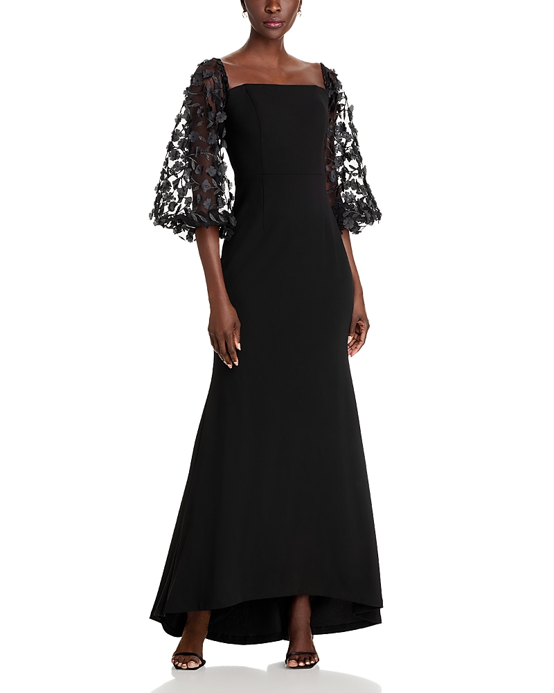 Eliza J Floral Embellished Off-the-shoulder Gown In Black